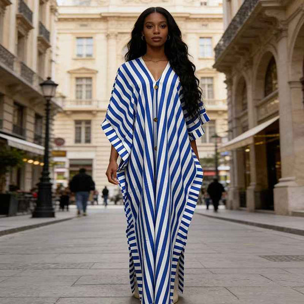 African-Inspired Striped Loose Long Dress | One Size 5 Colors