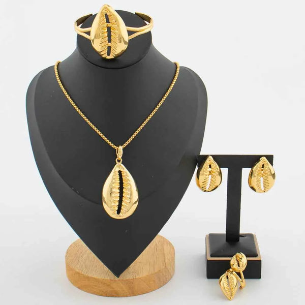 Fashion Women Jewelry Set for Women African Pendant Necklace and Earrings with Bangle Ring 4Pcs Set for Engagement Party Gifts