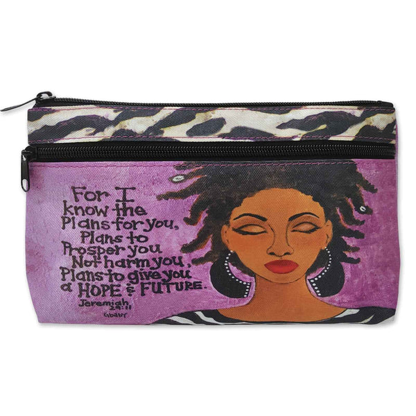 For I Know The Plan Twin Zipper Cosmetic Bag