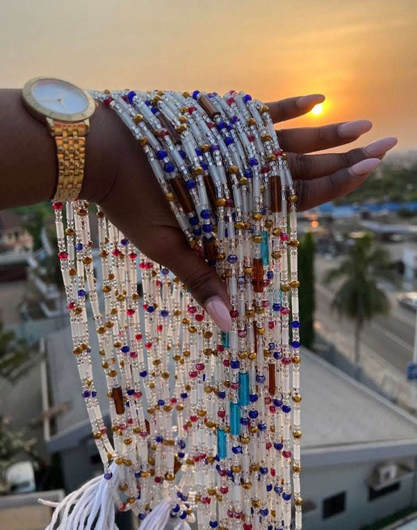 Handcrafted Ghana Waist Beads| Premium Tier Extra- Crystal accents, metallic beads, multi‑strand designs, custom sizing.