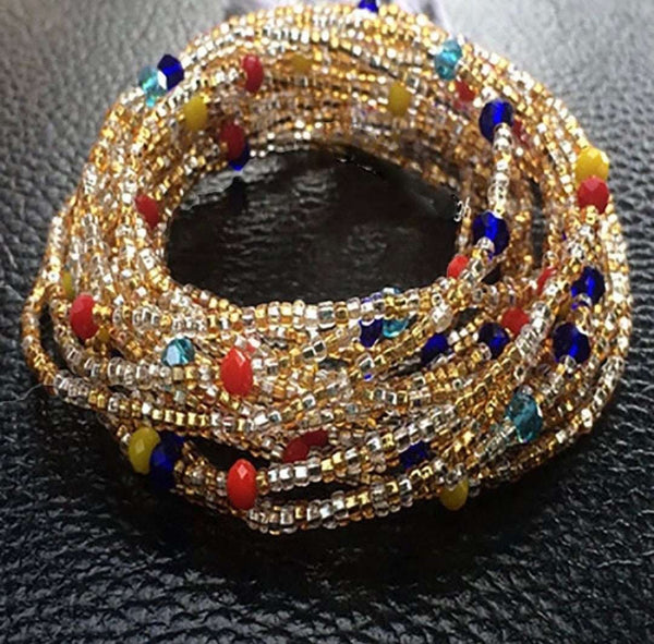 Handcrafted Ghana Waist Beads| Premium Tier - Crystal accents, metallic beads, multi‑strand designs, custom sizing.