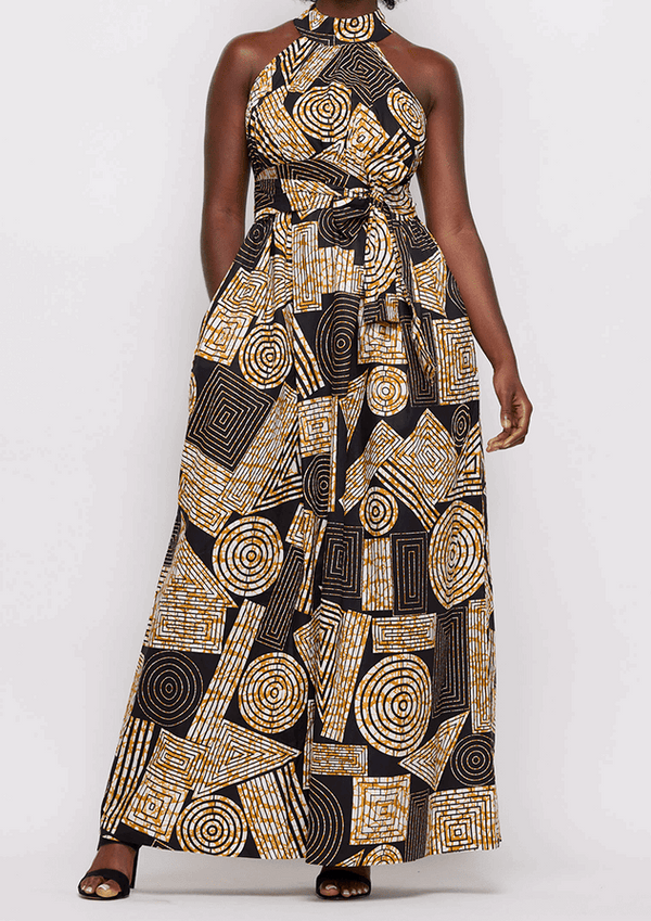 African Print Halter Neck Cut-Out Dress, side cut-out detail
