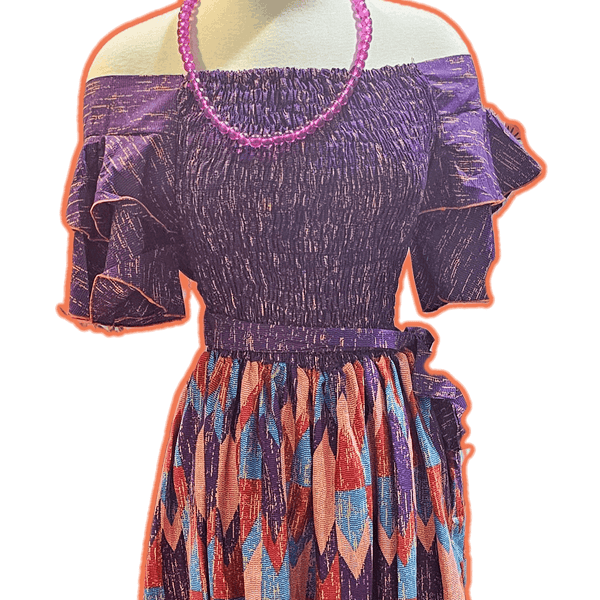 African Purple Dress – bold Afrocentric women’s fashion by Fusion Essence, perfect for cultural events