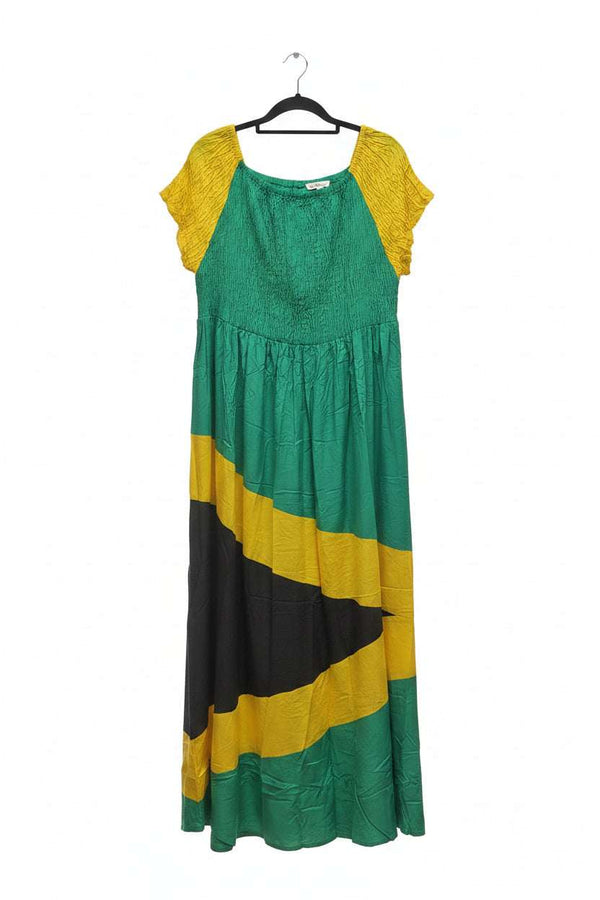 Jamaica flag colorblock maxi dress, green gold and black