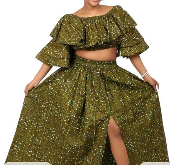 African Print Crop Top & Slit Skirt Set