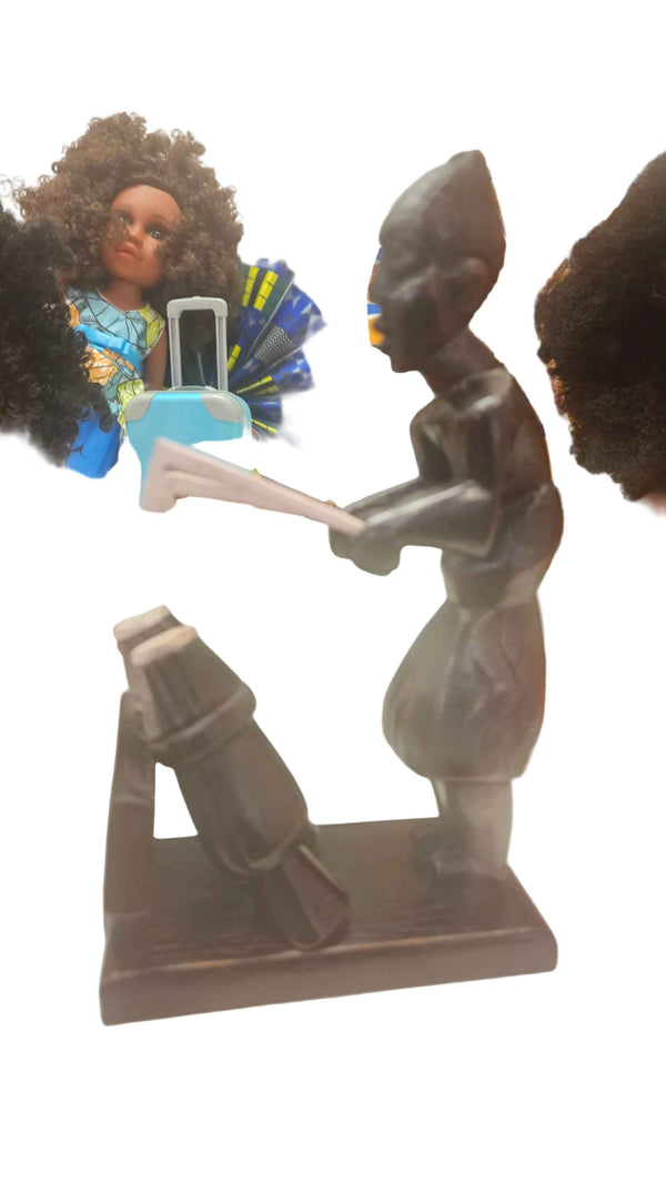 African Hand-Carved Dreamer Figurine – Cultural Wood Sculpture