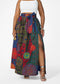 Mixed Print Maxi Wrap Skirt with Front Slit