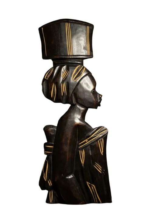 Hand-Carved Mahogany African Hardworking Mother Sculpture – Wood Art Decor