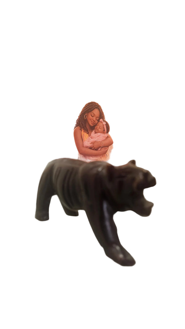African Hand-Carved Tiger Sculpture – Decorative Wood Art