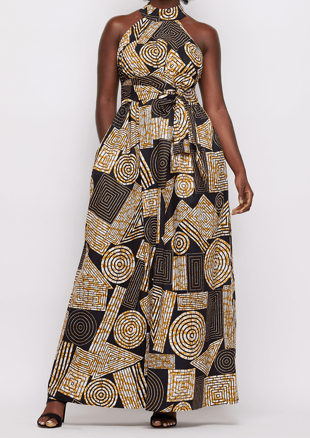 African Print Halter Neck Cut-Out Dress