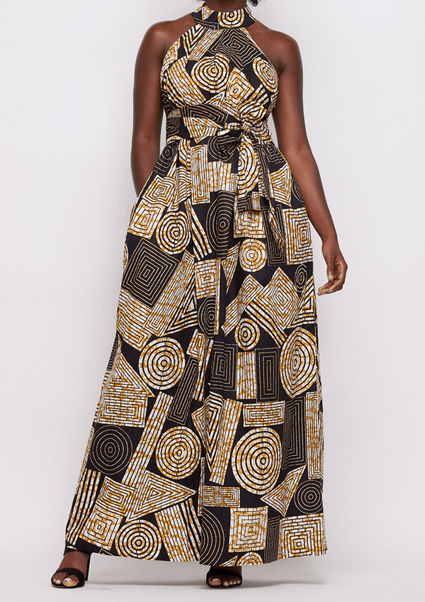 African Print Halter Neck Cut-Out Dress