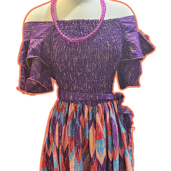 African Purple Dress – bold Afrocentric women’s fashion by Fusion Essence, perfect for cultural events