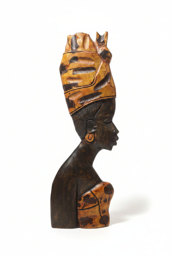 Hand-Carved Mahogany African Queen Mother Sculpture – Wood Art Decor