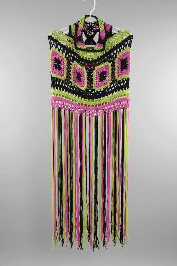 Crochet Knit 2pcs Square Fringe Halter