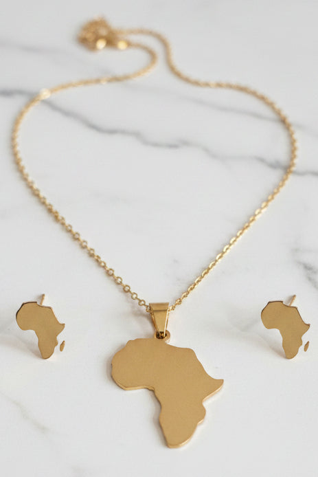 African Style Chain and Earrings Jewelry Set – Gold Tribal Necklace by Fusion Dolls