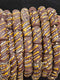 Fall Handcrafted Krobo Painted Recycled Glass Beads – African Brown Tube Beads with White & Yellow Patterns (17–18mm × 30–32mm)