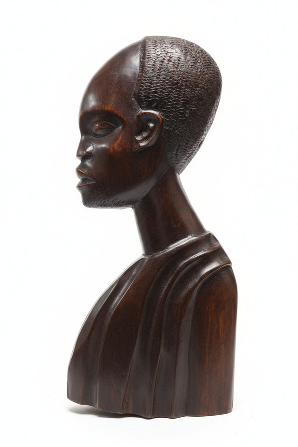 Hand-Carved Mahogany African Elder Sculpture – Wood Art Decor