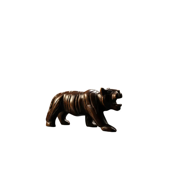 African Hand-Carved Tiger Sculpture – Decorative Wood Art