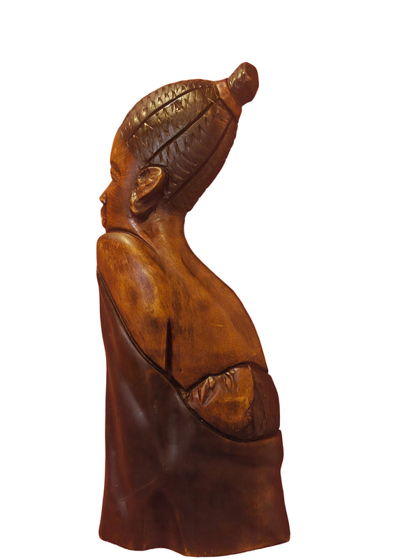 Hand-Carved Mahogany African Mother & Baby Sculpture – Wood Art Decor