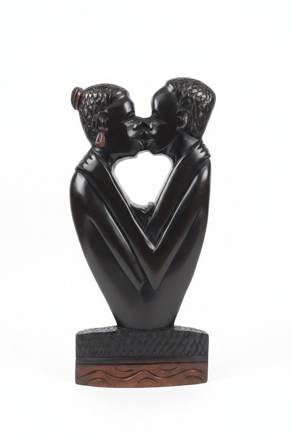Hand-Carved Mahogany African Couple Sculpture – Wood Art Decor